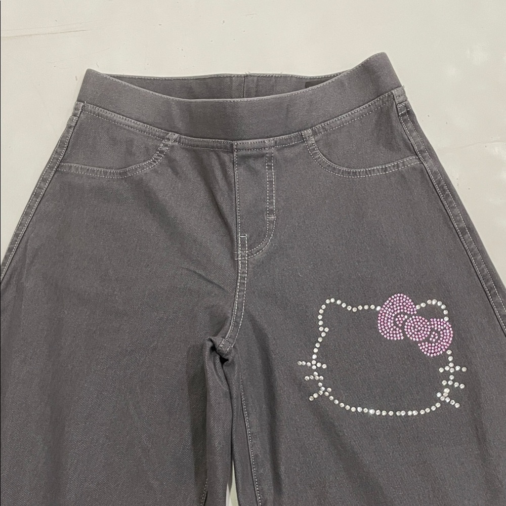H&M Gray Kids Jeans with Rhinestone Hello Kitty Bow Accent